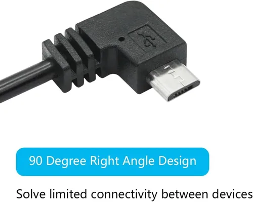 Miniatura 4 de Cable de alimentación micro USB de 90 grados para cámara de tablero de 11 pies, cable de carga USB en ángulo izquierdo, solo alimentación,