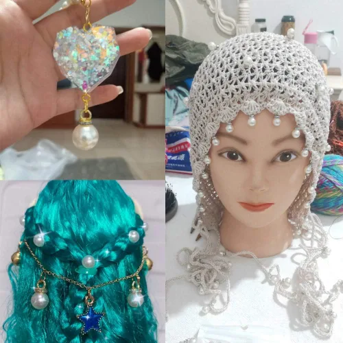 Miniatura 2 de 50 cuentas de perlas de imitación con incrustaciones de diamantes de imitación de 0.394 pulgadas, accesorios para ropa, accesorios para el cabello