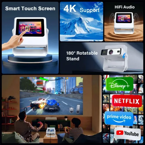 Miniatura 3 de Proyector con soporte 4K con WiFi y Bluetooth, Proyector inteligente portátil al aire con pantalla táctil, enfoque automático y control táctil