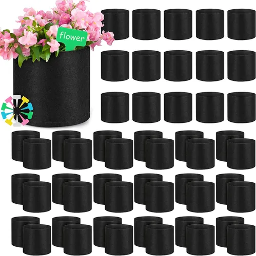 Nuanchu 50 paquetes de bolsas de cultivo, macetas pequeñas de tela de aireación, bolsas de jardín no tejidas, macetas de cultivo con 50 etiquetas