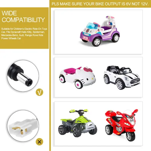 Miniatura 3 de Cargador de batería con adaptador de corriente alterna de 6 V para niños, cargador eléctrico de juguetes para Dynacraft Hello Kitty, Spiderman