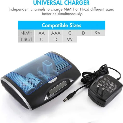 Miniatura 7 de Tenergy Paquete de 68 baterías recargables con cargador, 24 pilas AA 24 x AAA 8xC 8xD recargables con cargador, ideal para electrónica doméstica