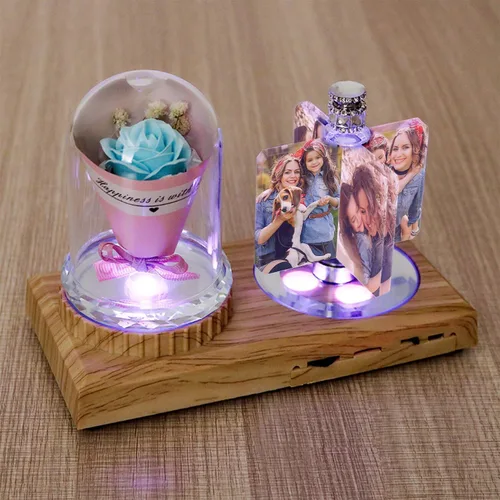 Miniatura 23 de Impresión de cristal con tu foto, decoración de escritorio de oficina, regalo personalizado sobre marco transparente de vidrio con soporte, rosa