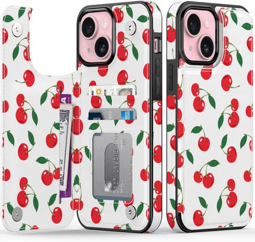 Miniatura 75 de FUNMIKO Funda tipo cartera para iPhone 13 con tarjetero, bloqueo RFID, protección de grado militar y obras de arte impresas con rayos UV, cierre