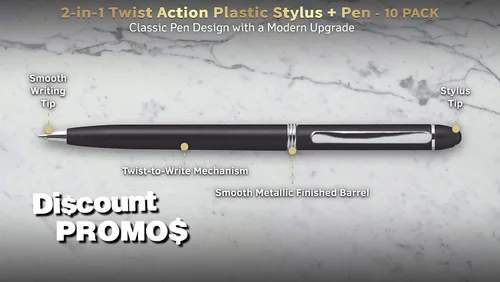 Miniatura 3 de DISCOUNT PROMOS Twist Action - Juego de 10 bolígrafos de plástico para el trabajo, bolígrafos geniales para escribir, tinta negra, color negro