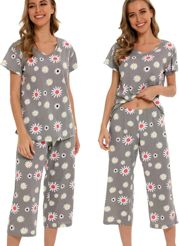 Miniatura 2 de ENJOYNIGHT Conjunto de pijama para mujer, ropa de dormir de algodón con pantalones capri, lindos pijamas