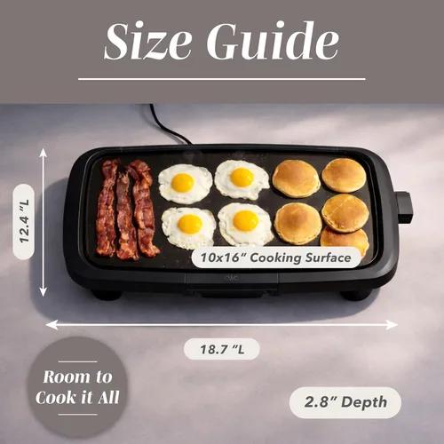 Miniatura 5 de COOK WITH COLOR Plancha eléctrica de 1200 W, superficie antiadherente para panqueques, hamburguesas, huevos y más, control de temperatura extraíble