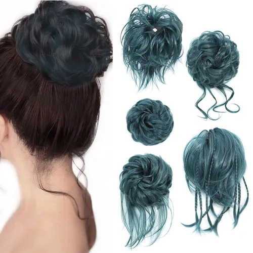 Miniatura 13 de 5 piezas de extensiones de cabello para moños desordenados con banda elástica de goma para mujeres, extensiones de cola de caballo con horquillas