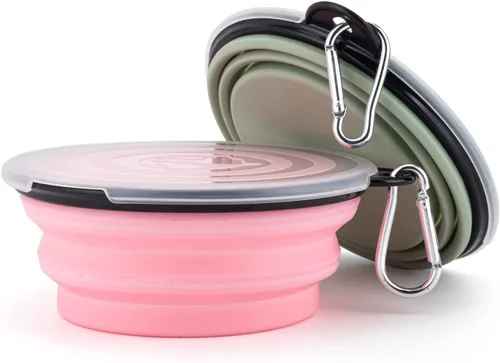 Miniatura 2 de SLSON Comedero plegable para mascotas, paquete de 2 cuencos para perros con tapas de cubierta, cuenco portátil plegable para agua para gatos