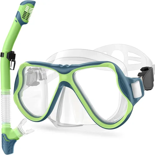 Greatever Snorkeling Gear for Adults, Dry Snorkel Set Panoramic View Snorkel Mask, Anti-Leak Anti-Fog Scuba Diving Swimming Mask with Adjustable