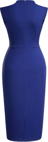 Miniatura 7 de Miusol - Vestido tubo de cóctel estilo retro de los años 1950, diseño con vuelos y medio cuello para mujer