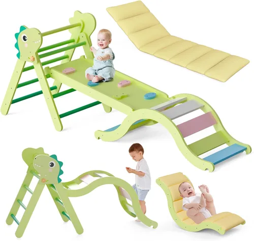 Pikler - Juego de triángulos con cojín, juguetes de escalada 9 en 1 para niños pequeños en el interior, juguetes de escalada de madera plegables
