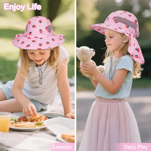 Miniatura 94 de Sombrero de sol para niños, protección UV, unicornio, verano, playa, jugar con ala ancha, solapa para el cuello para niñas y niños