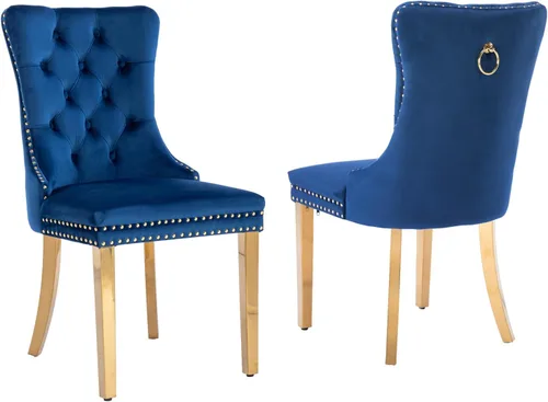 Miniatura 10 de LKTART Juego de 2 sillas de comedor de terciopelo, sillas de comedor copetudas con ribete de anillo de clavo, silla de comedor tapizada con patas