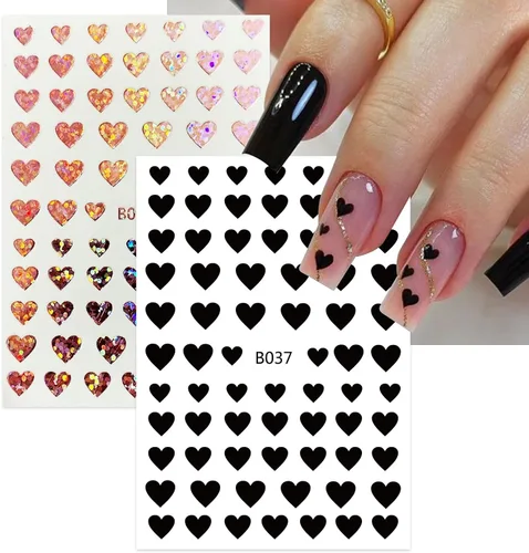 Miniatura 4 de Calcomanías de uñas con diseño de corazón y amor con brillo, calcomanías de uñas de San Valentín autoadhesivas 3D, diseño de uñas de corazón