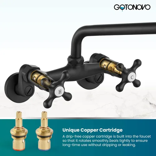 Miniatura 4 de gotonovo Grifo de fregadero de cocina de montaje en pared, grifo comercial de doble mango cruzado de 6 pulgadas, distancia de orificio central