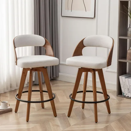Miniatura 12 de MEKLIBA Juego de 2 taburetes de bar de altura de mostrador para isla de cocina, silla de bar tapizada moderna de 26.8 pulgadas, taburetes giratorios