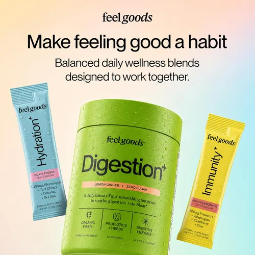 Miniatura 7 de Feel Goods Hydration+, electrolitos de 1,100 mg, paquetes sin azúcar, hidratación diaria, magnesio, cereza ácida orgánica, potasio, menos calambres