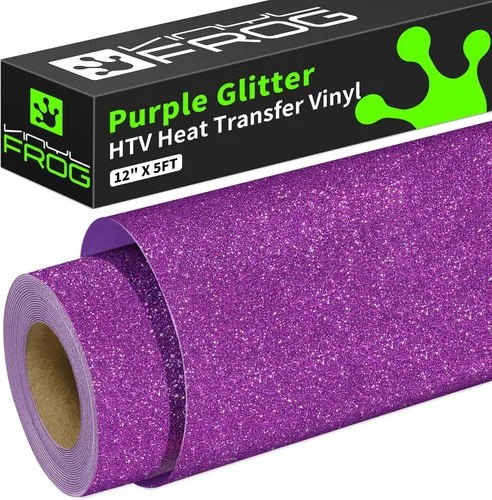 Miniatura 20 de VINYL FROG Rollo de vinilo de transferencia de calor con purpurina de 12 pulgadas x 5 pies, vinilo negro para planchar con purpurina para camisetas