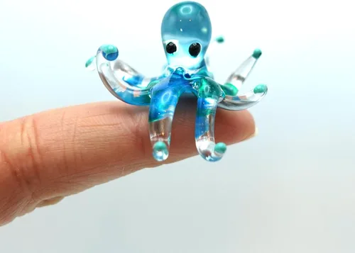 Miniatura 19 de Pulpo diminutas micro figuras sopladas a mano de vidrio de color arte animales coleccionables regalo decoración del hogar (negro)