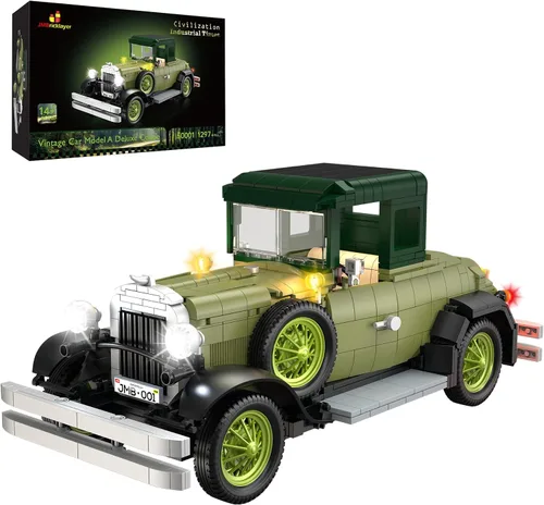 JMBricklayer Juegos de construcción de autos vintage para adultos con luces 50001, kits de modelos de autos clásicos retro, decoraciones de