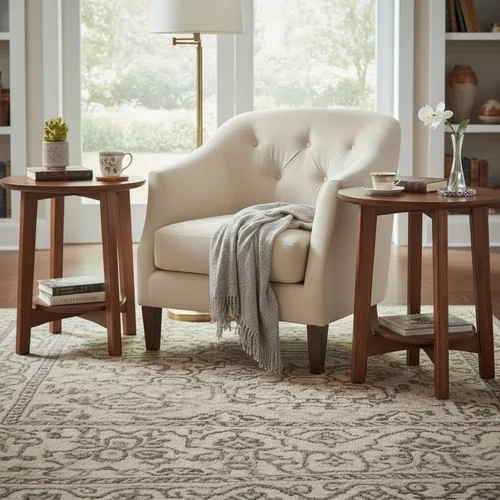 Miniatura 2 de Alaterre Furniture Monterey - Juego de 2 mesas auxiliares redondas con estante de almacenamiento, mesita de noche moderna de mediados de siglo