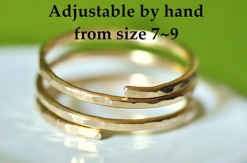 Miniatura 3 de 14k gold filled Adjustable wire wrap ring, thumb ring, pregnancy ring, Handmade in USA by Mu-Yin Jewelry (MEDIUM size 8)