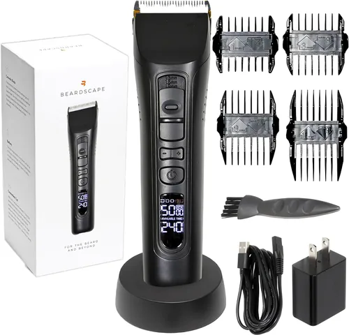 Brio Beardscape V1 Recortador de barba para hombre profesional con cuchilla de cerámica de baja fricción, recortador de pelo inalámbrico profesional