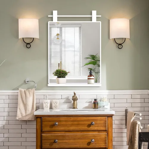 Miniatura 9 de ANYHI Espejos de baño para pared, espejo de pared de metal con estante, perfecto para sala de estar, dormitorio, entrada, rectangular, vertical Negro