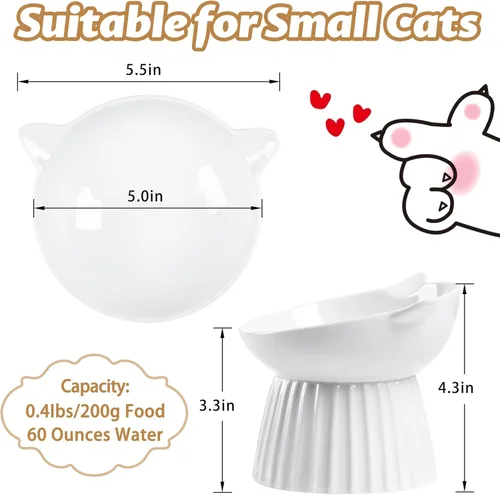 Miniatura 2 de Tazón elevado de cerámica para gatos, tazón inclinado elevado anti-vómito para gatos de interior, amigable con las patas de los gatos, comedero