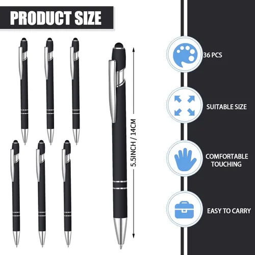 Miniatura 2 de 36 bolígrafos de tinta azul con lápiz capacitivo 2 en 1 para pantallas táctiles, colegio, oficina, compañeros de trabajo (negro)