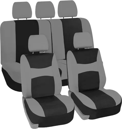 Miniatura 12 de TLH Light & Breezy - Juego completo de fundas de asiento de tela plana, compatible con la bolsa de aire de seguridad, con cubierta de volante, Rojo