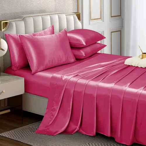 Miniatura 11 de Horbaunal Juego de sábanas de satén de 4 piezas tamaño individual, lujosas, sedosas y suaves, de satén azul polvoriento, con bolsillo profundo de 16