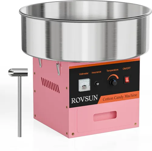 ROVSUN Máquina comercial de algodón de azúcar de 21 pulgadas, máquina eléctrica de algodón con cuenco de acero inoxidable, cuchara de azúcar y cajón