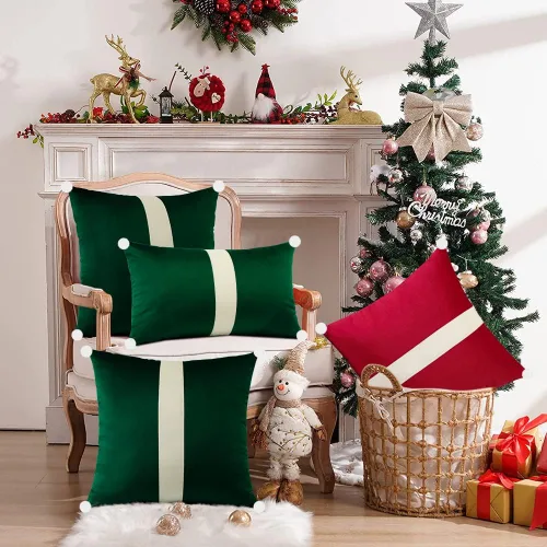 Miniatura 7 de OTOSTAR Juego de 2 fundas de almohada decorativas de terciopelo suave de 18 x 18 pulgadas, fundas de almohada cuadradas de terciopelo beige y verde