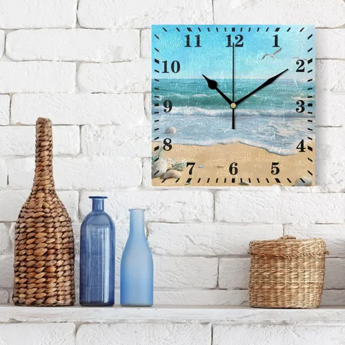 Miniatura 3 de Reloj de pared con diseño de gaviota de playa, reloj colgante decorativo, silencioso, sin tictac, para sala de estar, cocina, dormitorio