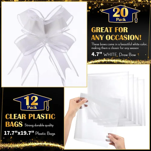 Miniatura 3 de Thenshop 44 Piezas Canasta para Regalos Canasta de Regalo Vacía a Granel Incluye 12 Bandejas de Cartón 12 Bolsas de Plástico y 20 Lazos Decorativos