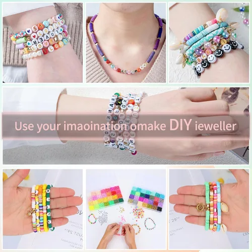 Miniatura 8 de SJZWSD Kit de 6 cajas para hacer pulseras de la amistad, colección de 16,000 cuentas de arcilla, semillas y vidrio, cuentas de letras, dijes