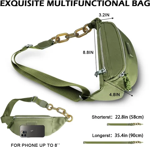 Miniatura 2 de Bolso pequeño de la honda para las mujeres del riñonera de nylon con la correa ajustable, Verde