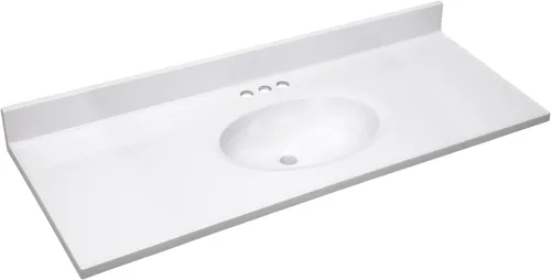 Miniatura 22 de Design House Tapa de tocador con lavabo, protector contra salpicaduras de 4 pulgadas, mármol cultivado, resistente a las manchas, agujeros Blanco