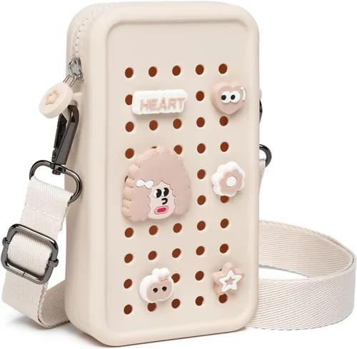 Miniatura 9 de Bonita bolsa cruzada pequeña con dijes, bolso de silicona para teléfono celular para niñas, bolsa de teléfono para mujer con correa ajustable