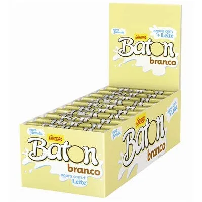 Garoto - Baton - Barra de Chocolate Cilindro Blanco - 16.93 Oz (PACK DE 30) | Barras Cilíndricass de Chocolate Branco 30x16g - 16.93 oz