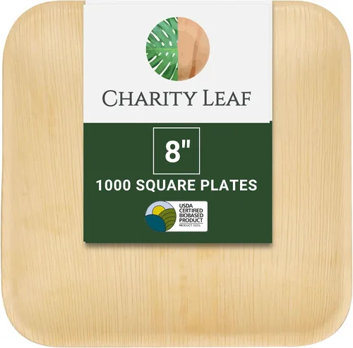 Miniatura 8 de Platos cuadrados desechables de hoja de palma Charity Leaf de 6" (15 cm) (50 piezas) Platos de servir tipo bambú, tablas desechables, vajilla