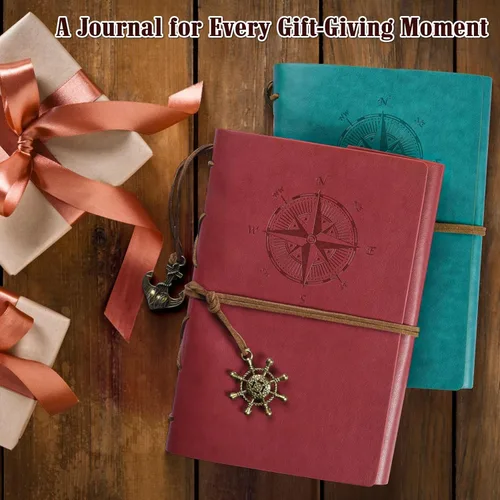 Miniatura 6 de Libreta Maleden de estilo clásico de alta calidad, de hojas recargables, de cuero sintético repujado, diario de viaje con páginas en blanco y Marrón