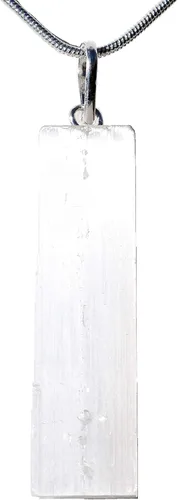 Selenite - Colgante con dije de piedra preciosa natural cargada envuelta en alambre y electroformado, cadena de plata de 20in y corazón acolchado de