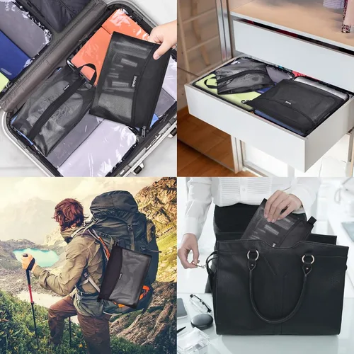 Miniatura 7 de Bagail Bolsa ultraligera con cremallera Bolsas de embalaje de viaje para artículos de tocador, documentos, electrónica-Negro Set