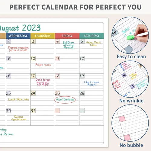 Miniatura 4 de Calendario grande de borrado en seco para pared, calendario de borrado en seco sin fecha, calendarios laminados borrables para pared con 8