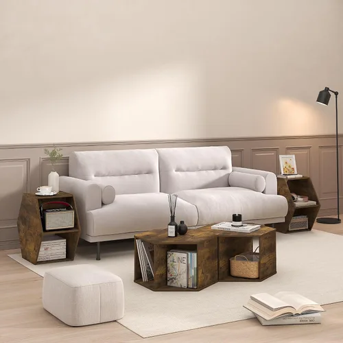 Miniatura 7 de Furinno - Mesa de café de diseño simple, mesa de café moderna hexagonal con estante abierto, mesa auxiliar vertical u horizontal, para sala de Pino