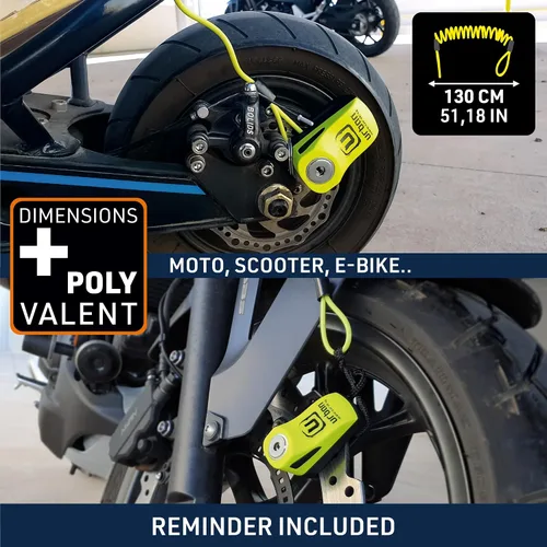 Miniatura 5 de URBAN UR955Y - Cerradura de disco para motocicleta, seguridad compacta y efectiva, más visible, más disuasorio, bloqueo de clic rápido, bloqueo