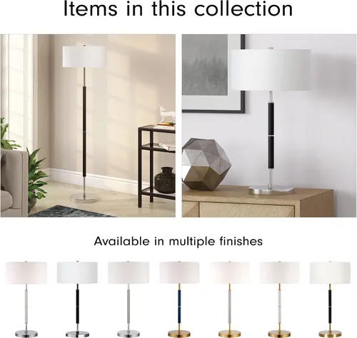 Miniatura 14 de Simone - Lámpara de mesa de 25 pulgadas de alto con 2 bombillas y pantalla de tela en negro/latón/blanco